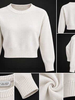 ZARA White Cropped Knit Sweater – Size L